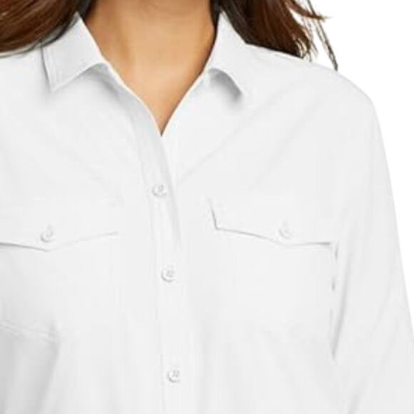 NWT Eddie Bauer Women's Moisture Wicking UPF 50+ Departure Top Bottom Down Shirt - Picture 3 of 7